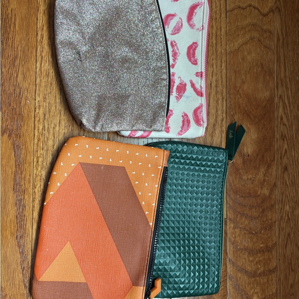 ipsy Cosmetic Bags Set - Glitter, Lips, Geometric, Textured Green